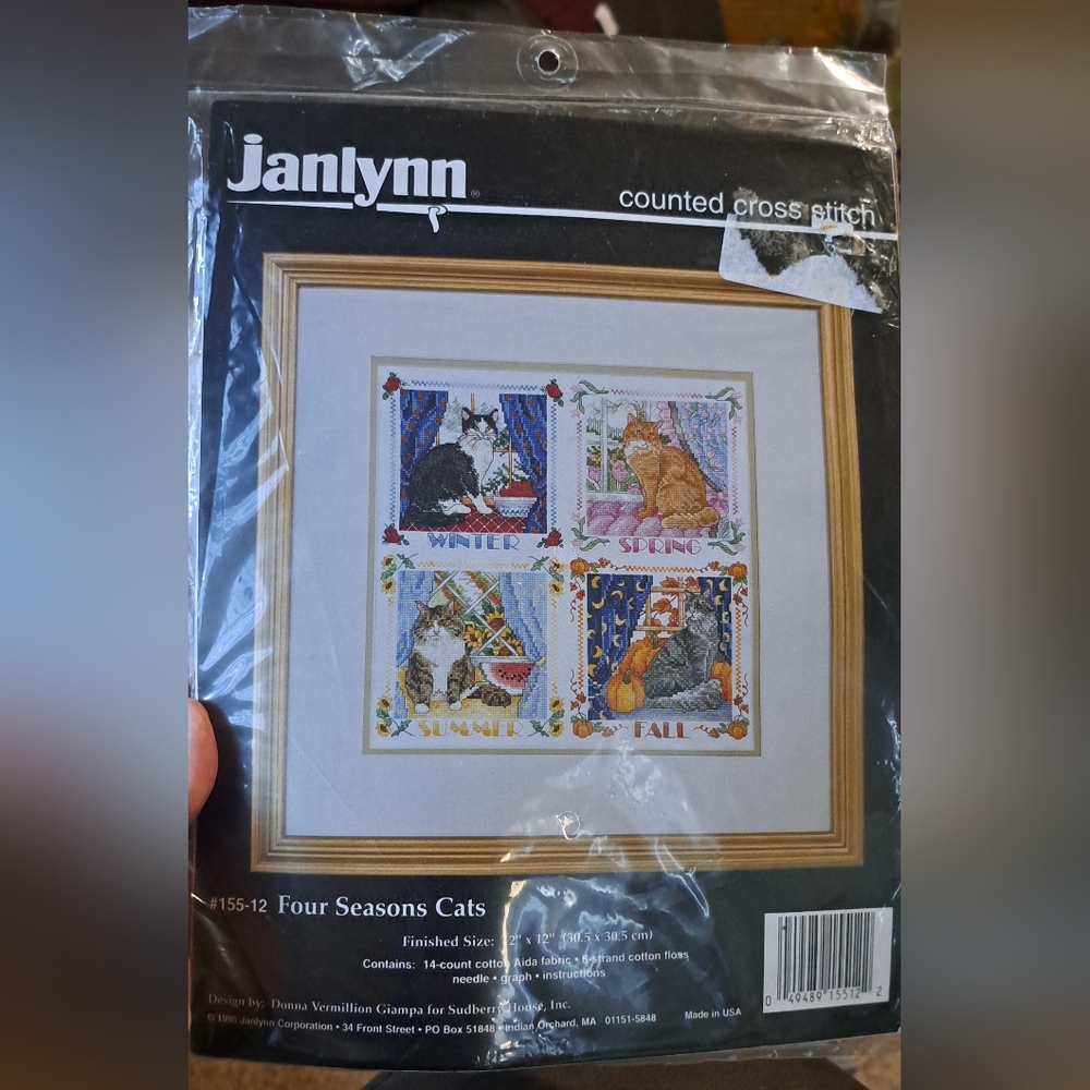 Janlynn "Four Seasons Cats" Cross Stitch Kit  12x12 #155-12 14 Count Cats Sealed